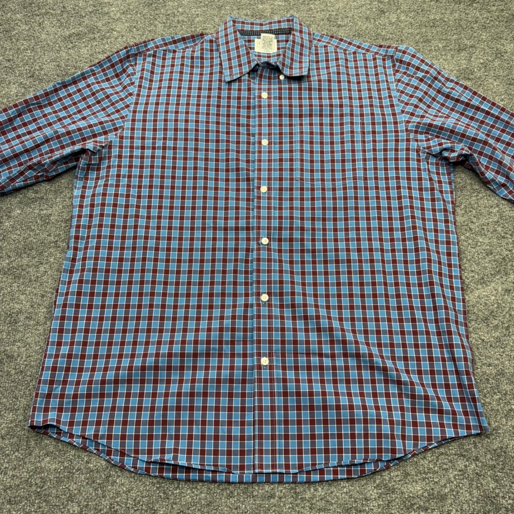 LL Bean Mens Large Traditional Fit Plaid Button Down Shirt Blue Burgundy 505642 - Picture 2 of 8